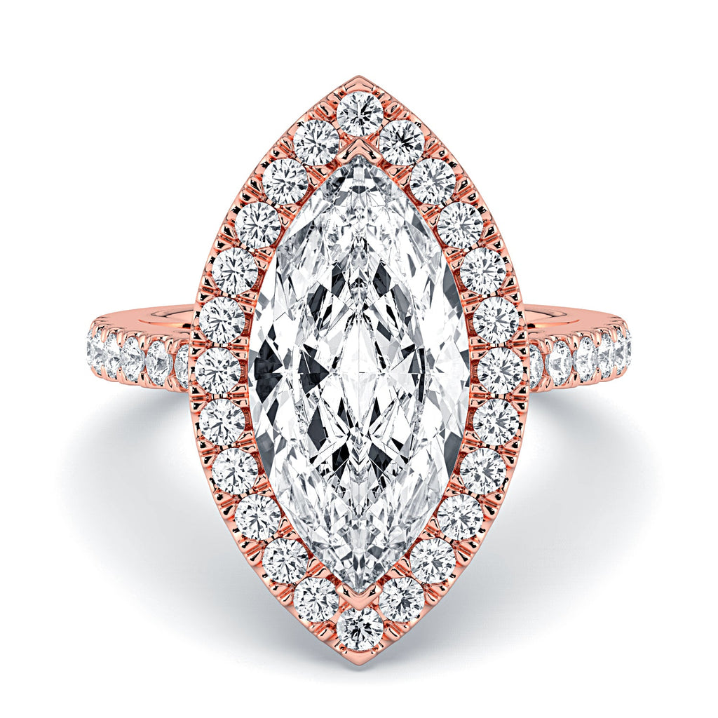 Marquise Shape Halo & Pavé Diamond Engagement Ring - Rose