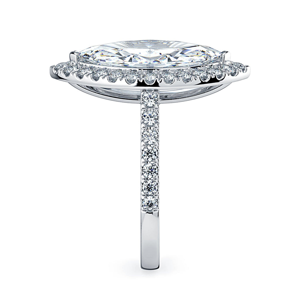 Marquise Shape Halo & Pavé Diamond Engagement Ring - White