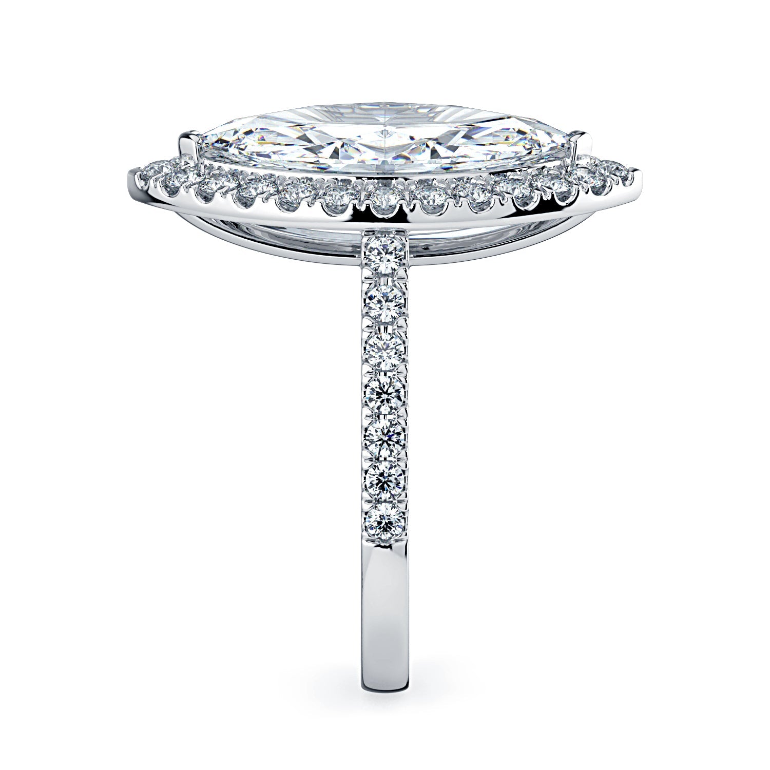 Marquise Shape Halo & Pavé Diamond Engagement Ring - White