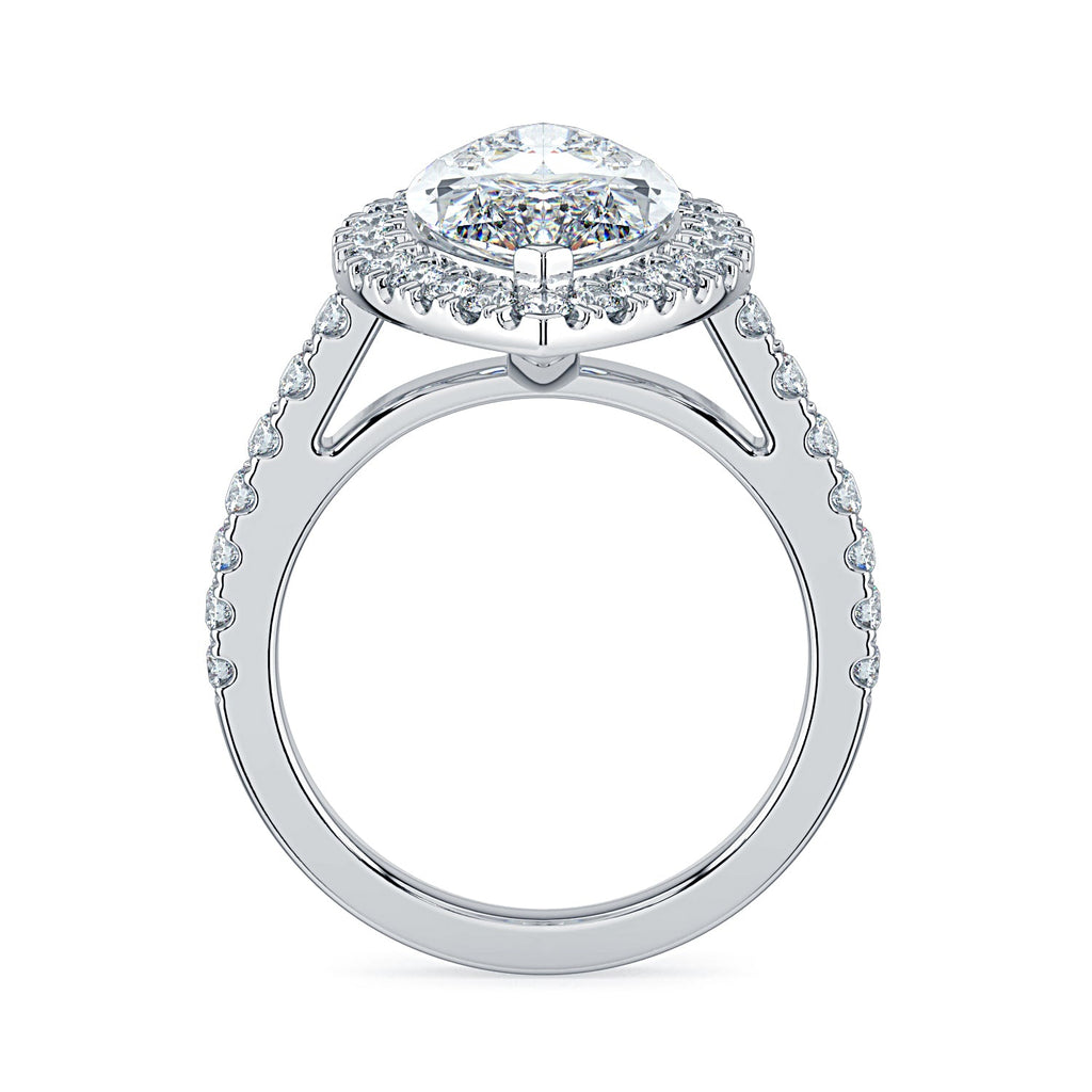 Marquise Shape Halo & Pavé Diamond Engagement Ring - White