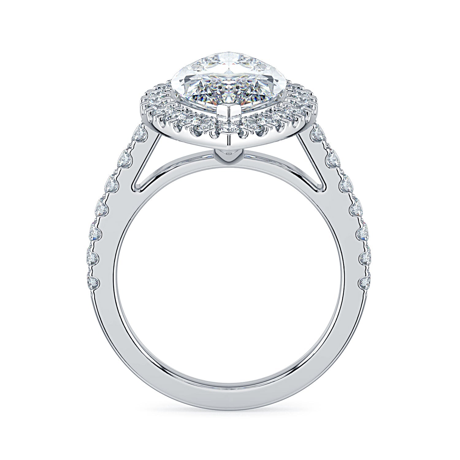 Marquise Shape Halo & Pavé Diamond Engagement Ring - White