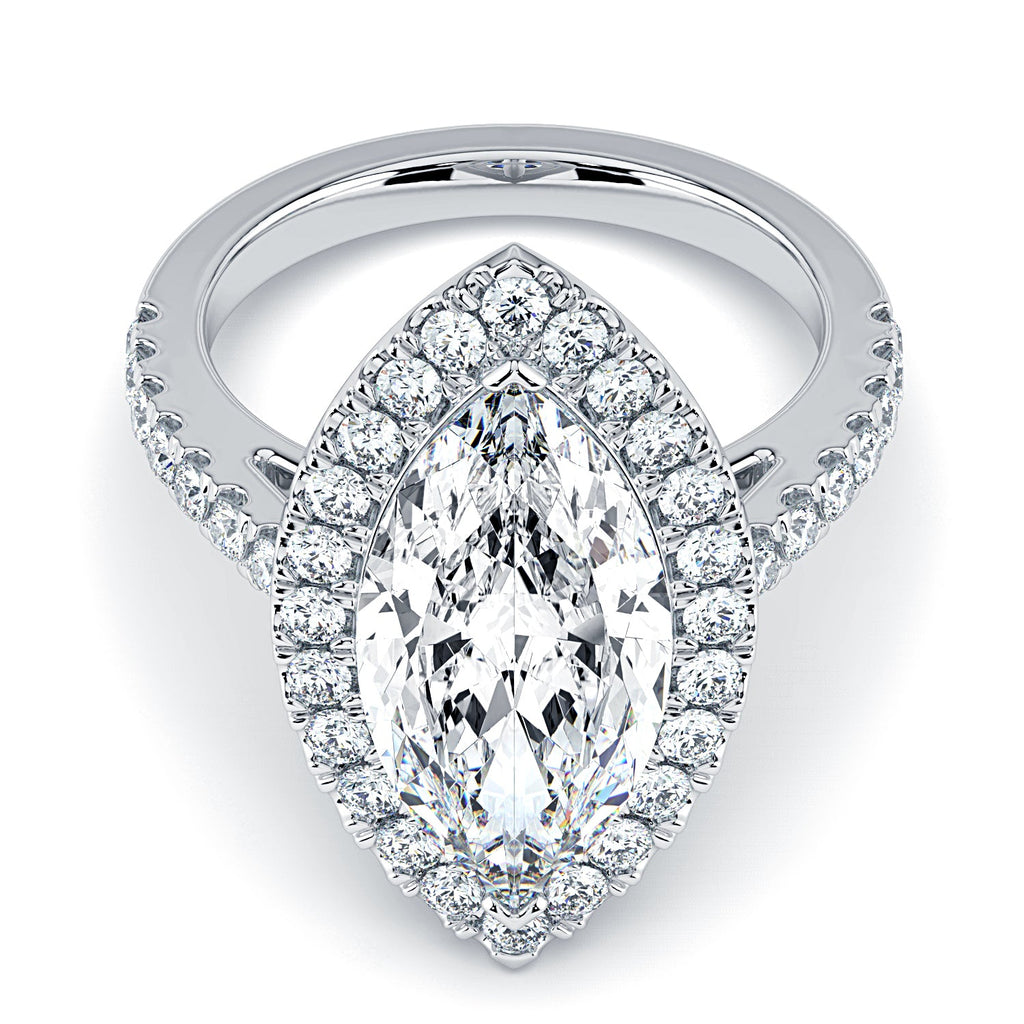 Marquise Shape Halo & Pavé Diamond Engagement Ring - White