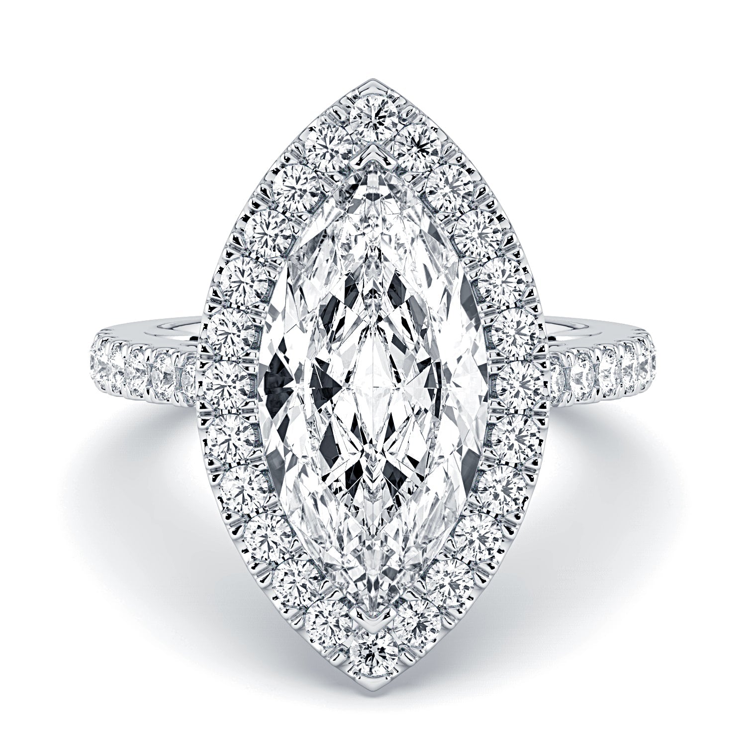 Marquise Halo Diamond Engagement Ring, 18K