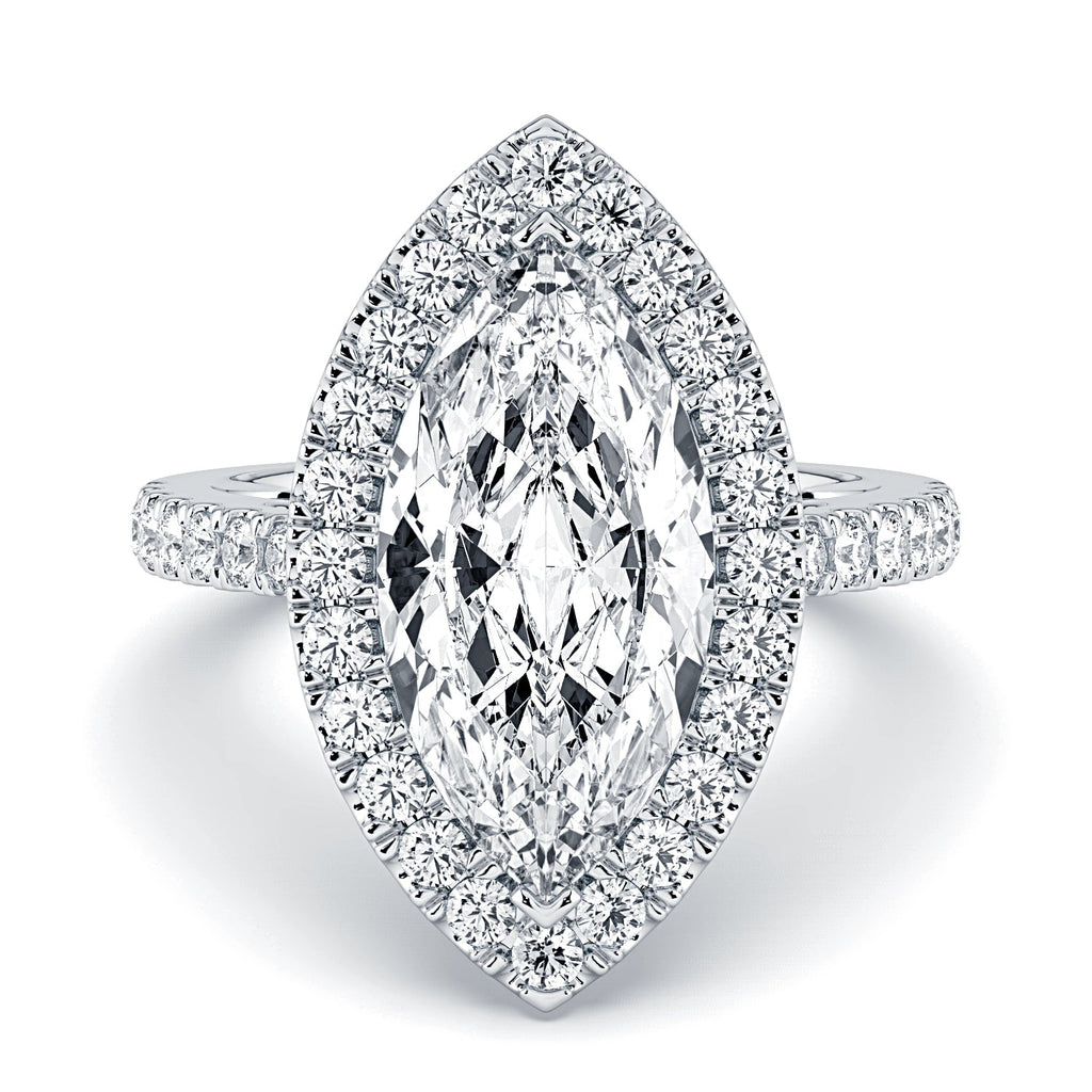 Marquise Shape Halo & Pavé Diamond Engagement Ring - White