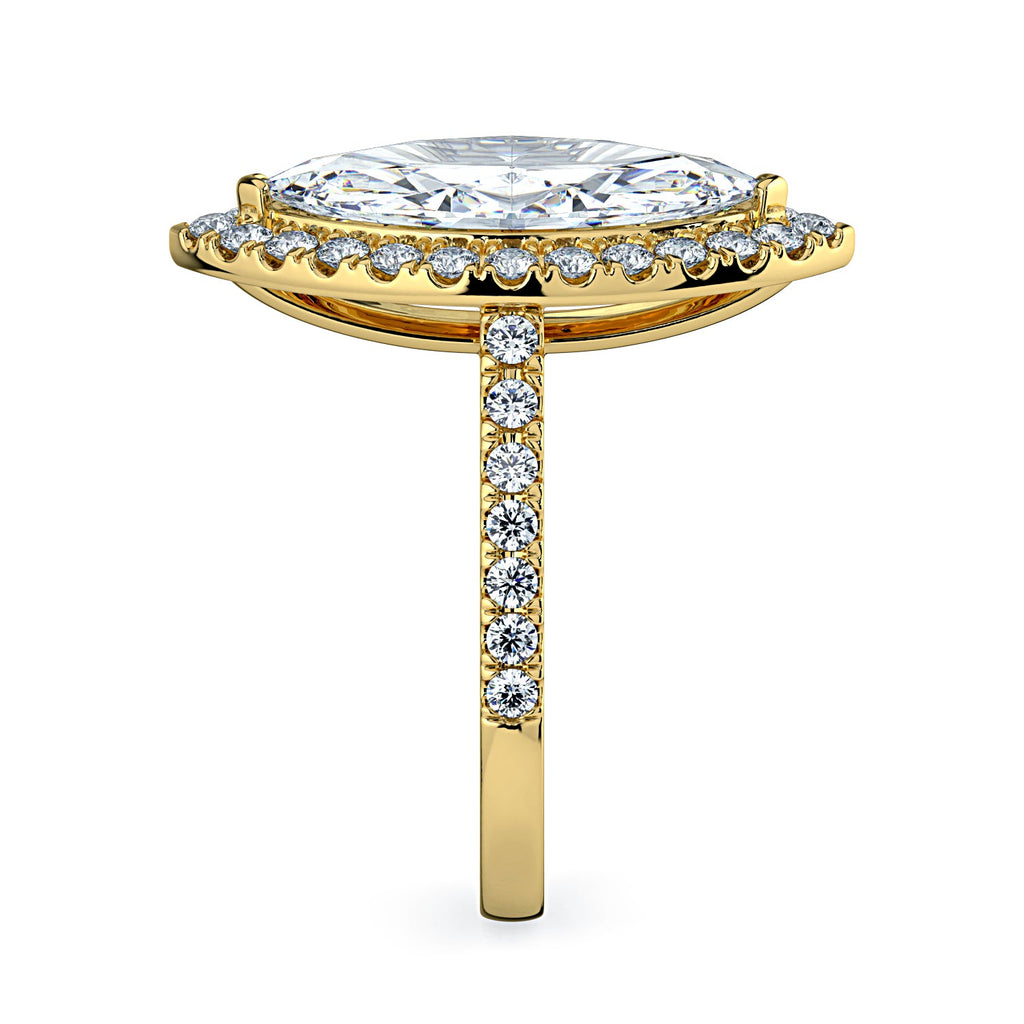 Marquise Shape Halo & Pavé Diamond Engagement Ring - Yellow