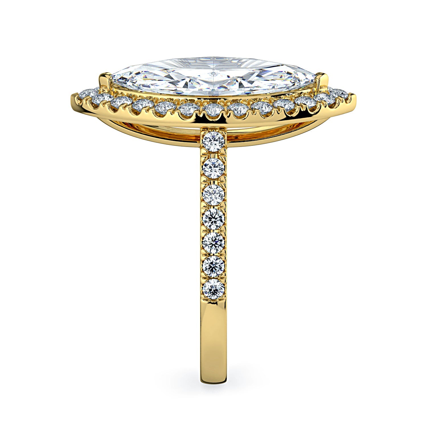 Marquise Shape Halo & Pavé Diamond Engagement Ring - Yellow