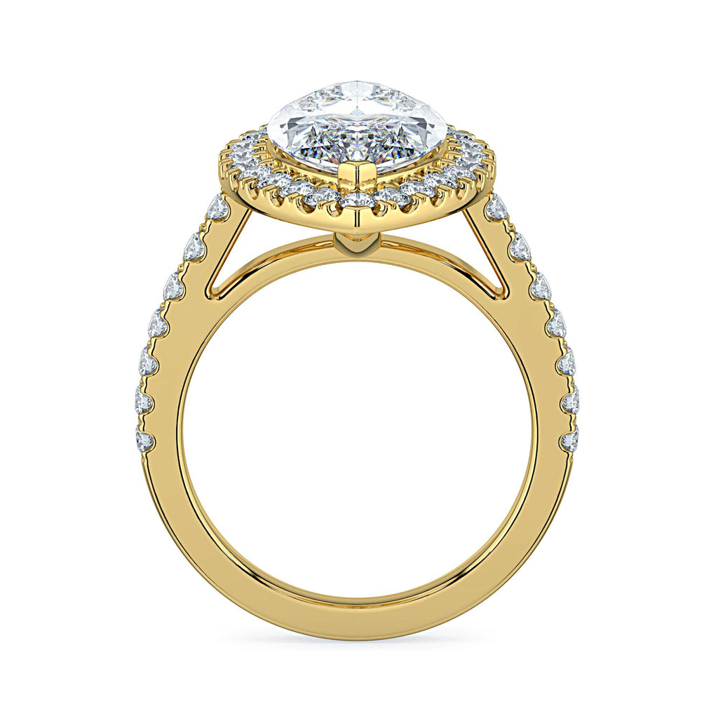 Marquise Shape Halo & Pavé Diamond Engagement Ring - Yellow