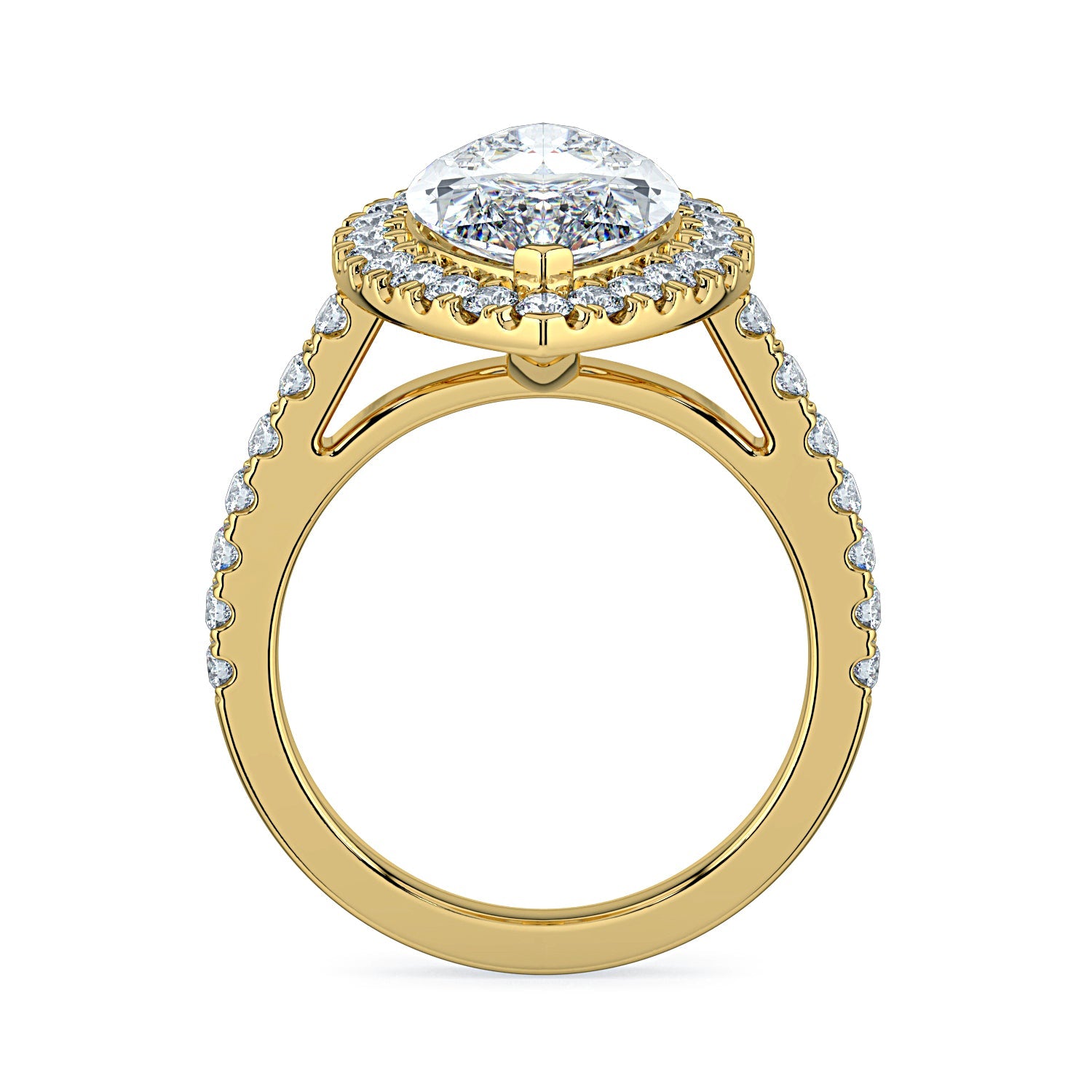 Marquise Shape Halo & Pavé Diamond Engagement Ring - Yellow