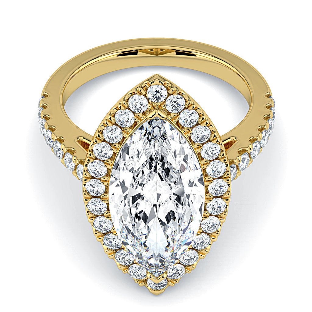 Marquise Shape Halo & Pavé Diamond Engagement Ring - Yellow