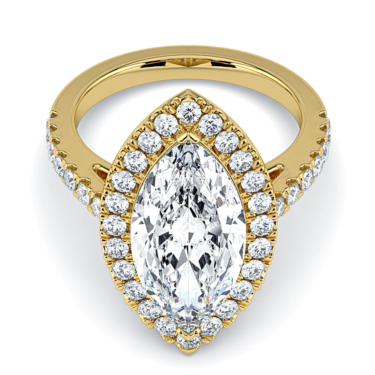 Marquise Shape Halo & Pavé Diamond Engagement Ring - Yellow
