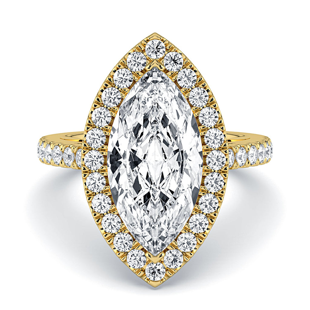 Marquise Shape Halo & Pavé Diamond Engagement Ring - Yellow