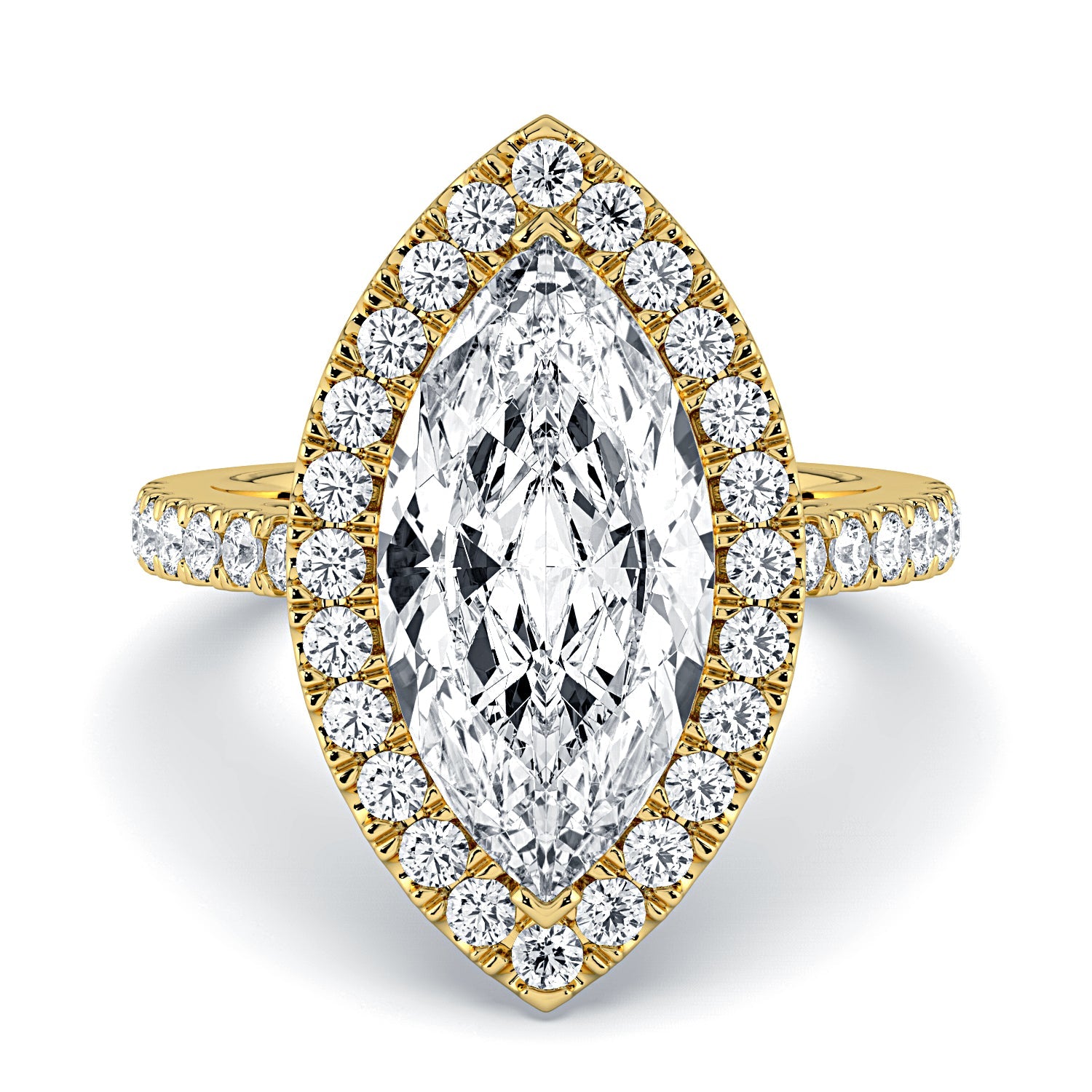 Marquise Shape Halo & Pavé Diamond Engagement Ring - Yellow