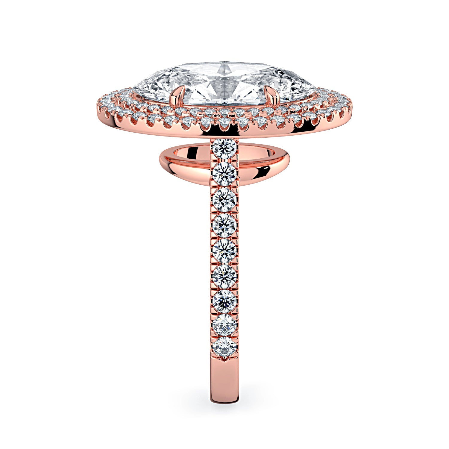 Oval Double Halo & Pavé Diamond Engagement Ring - Rose