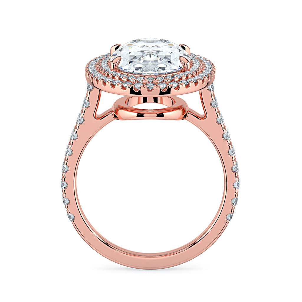 Oval Double Halo & Pavé Diamond Engagement Ring - Rose