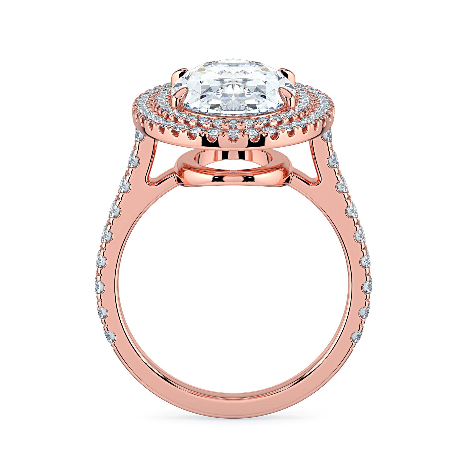 Oval Double Halo & Pavé Diamond Engagement Ring - Rose