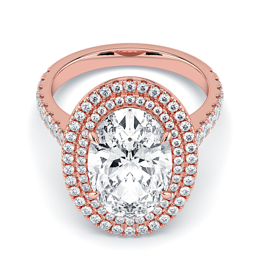 Oval Double Halo & Pavé Diamond Engagement Ring - Rose