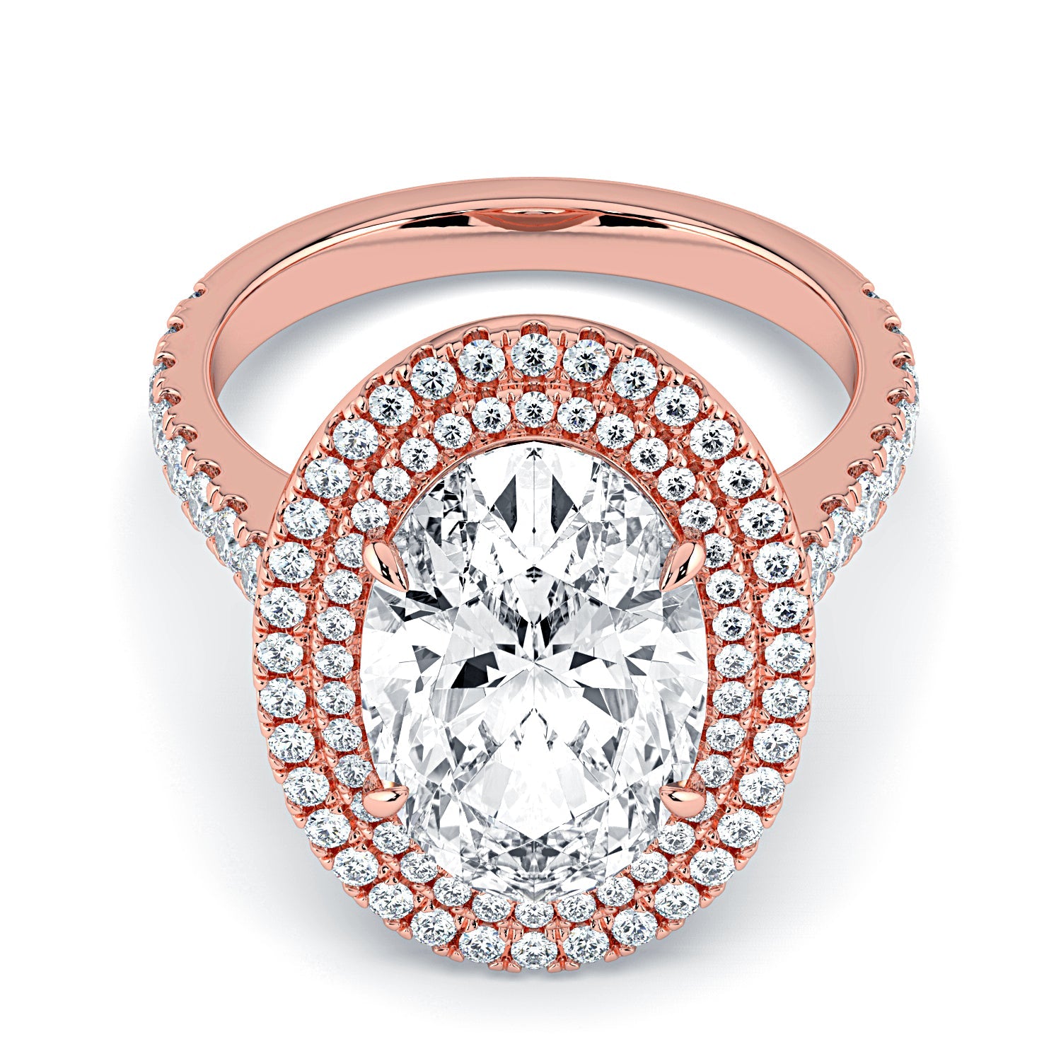 Oval Double Halo & Pavé Diamond Engagement Ring - Rose