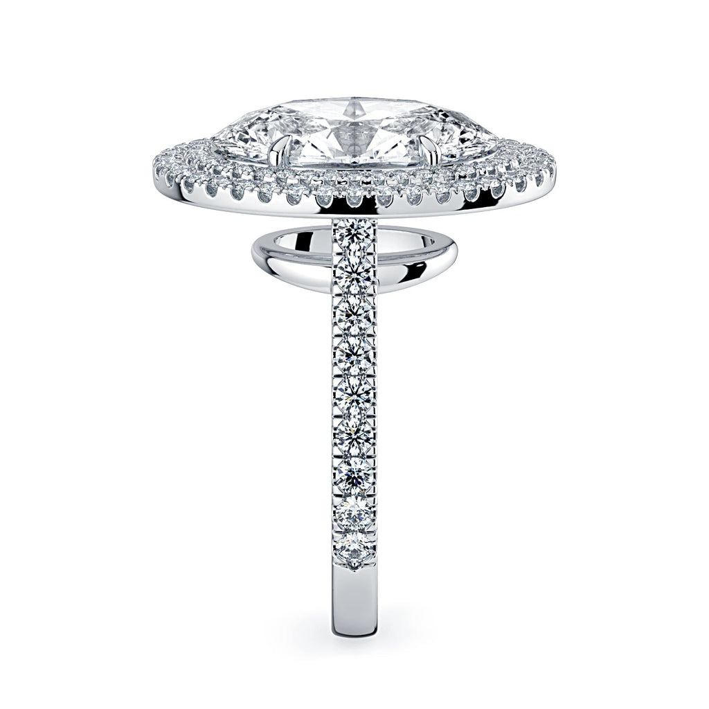 Oval Double Halo & Pavé Diamond Engagement Ring - White
