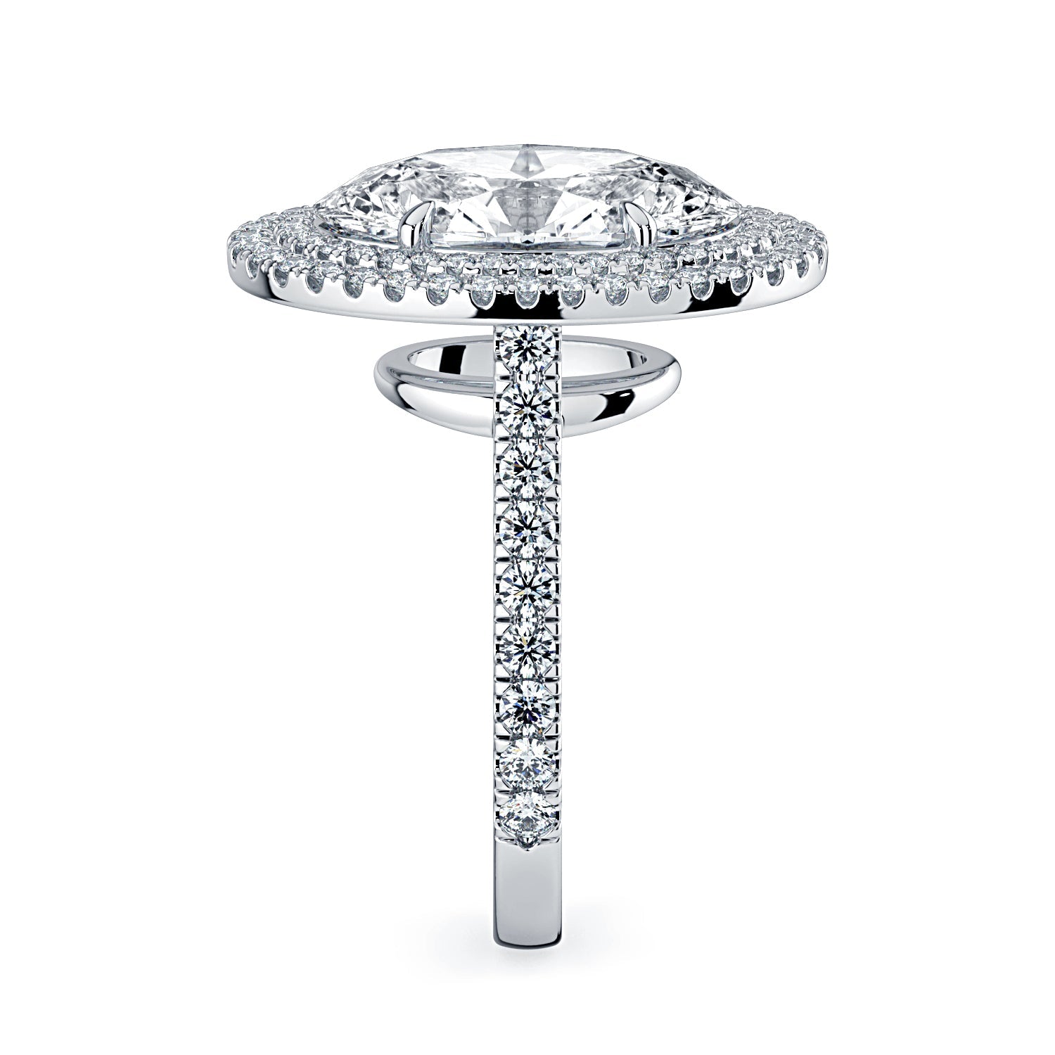 Oval Double Halo & Pavé Diamond Engagement Ring - White