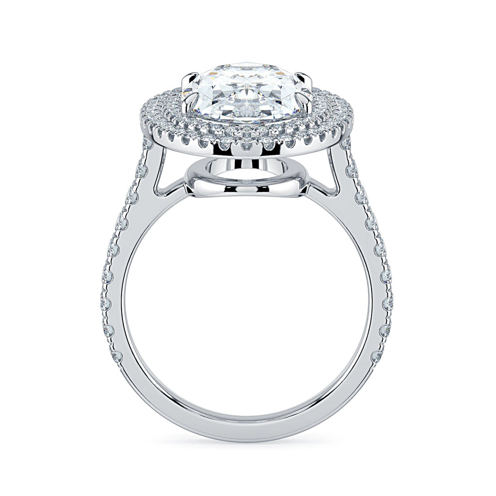 Oval Double Halo & Pavé Diamond Engagement Ring - White