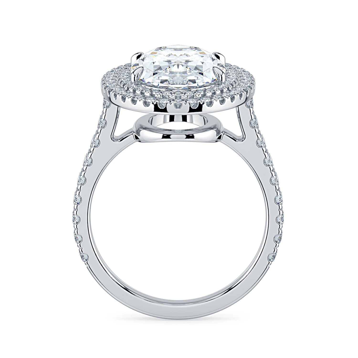 Oval Double Halo & Pavé Diamond Engagement Ring - White