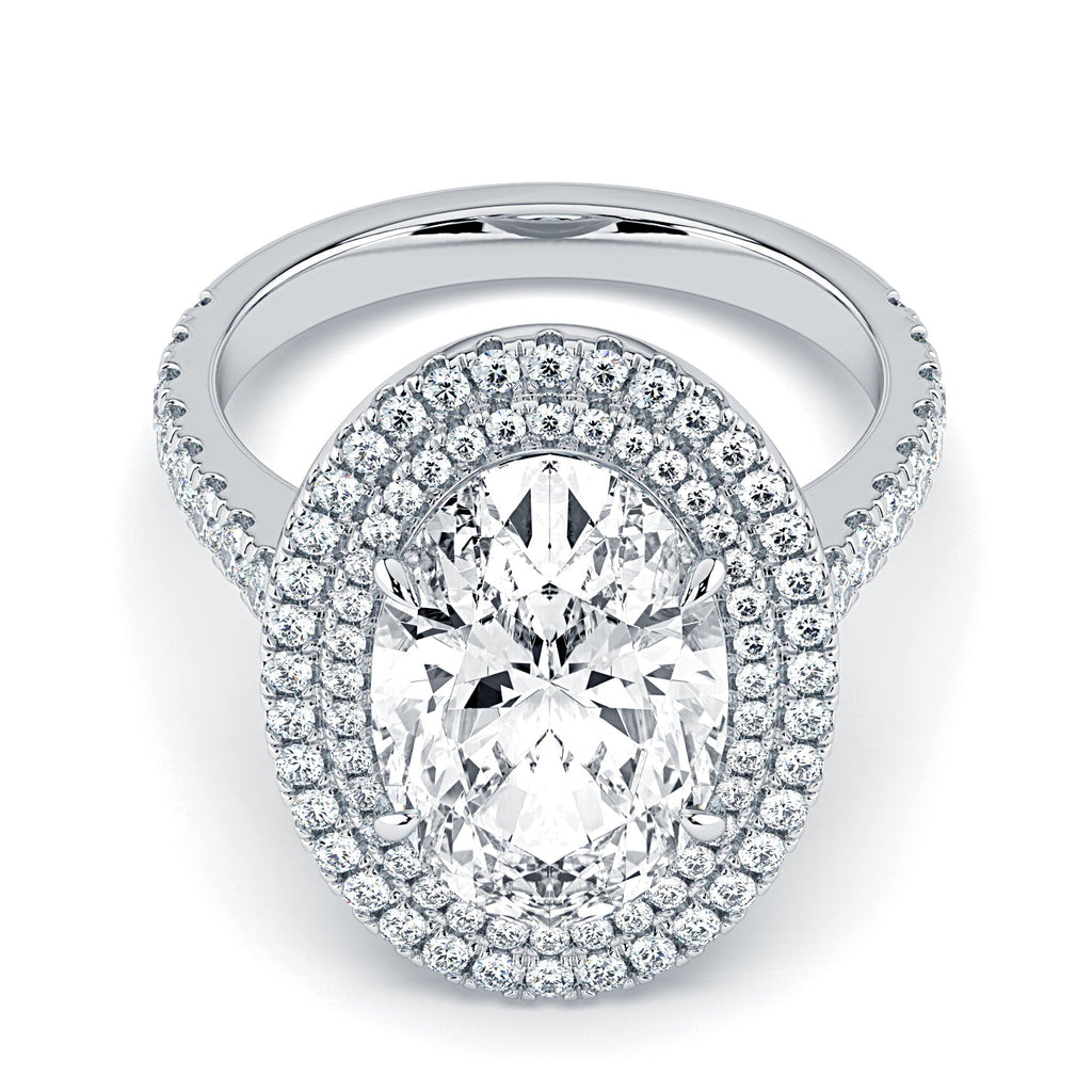 Oval Double Halo & Pavé Diamond Engagement Ring - White