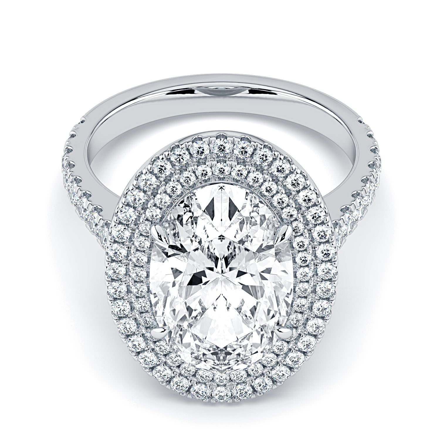 Oval Double Halo & Pavé Diamond Engagement Ring - White