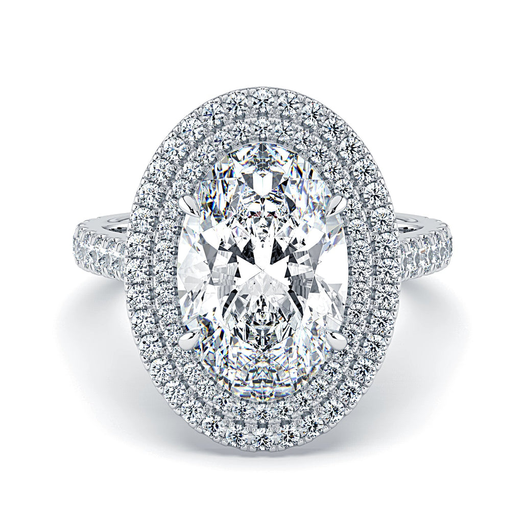 Oval Double Halo & Pavé Diamond Engagement Ring - White