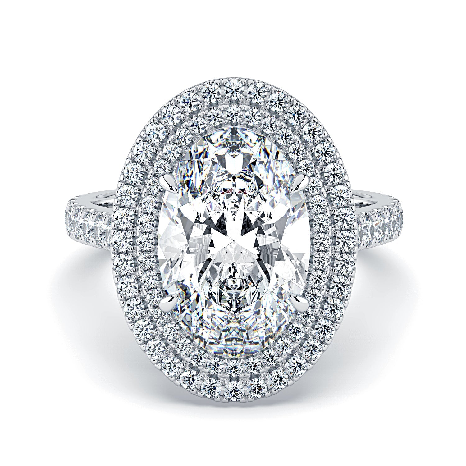 Oval Double Halo & Pavé Diamond Engagement Ring - White