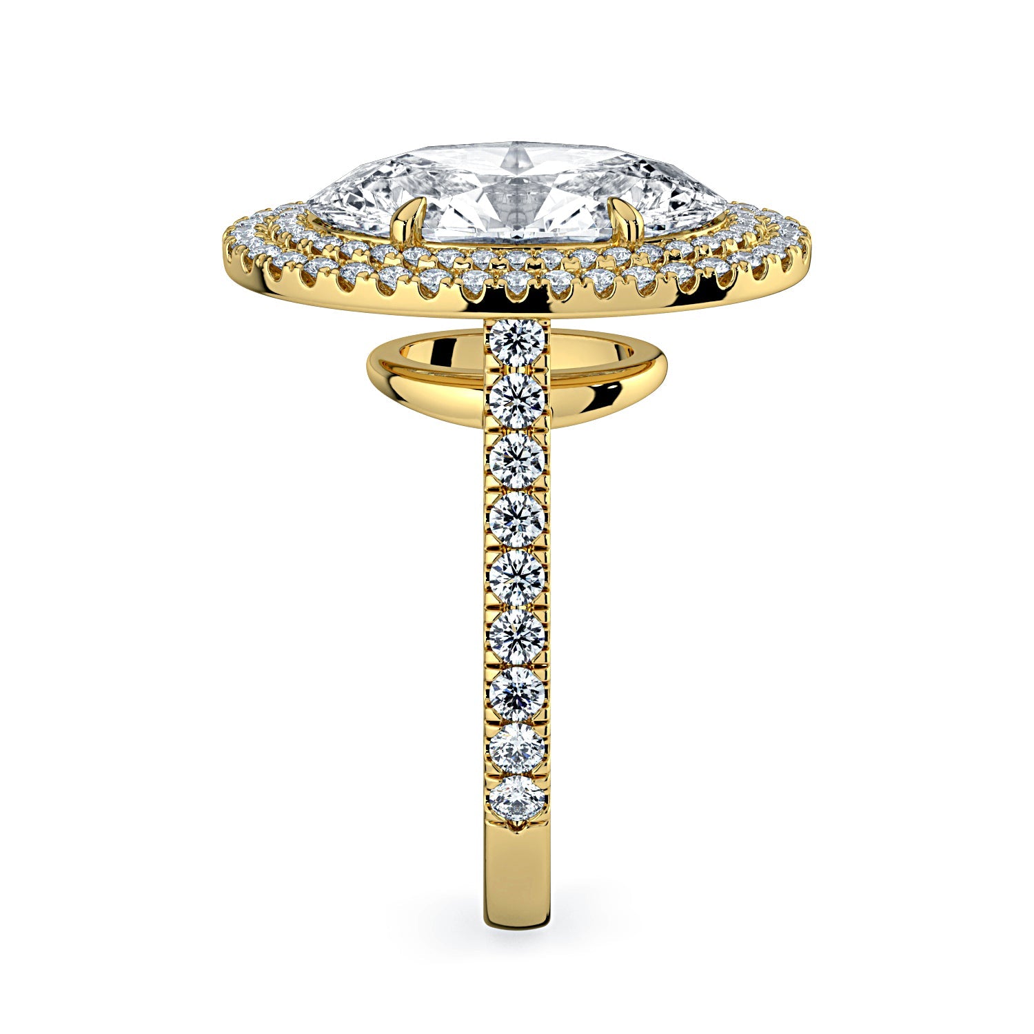 Oval Double Halo & Pavé Diamond Engagement Ring - Yellow