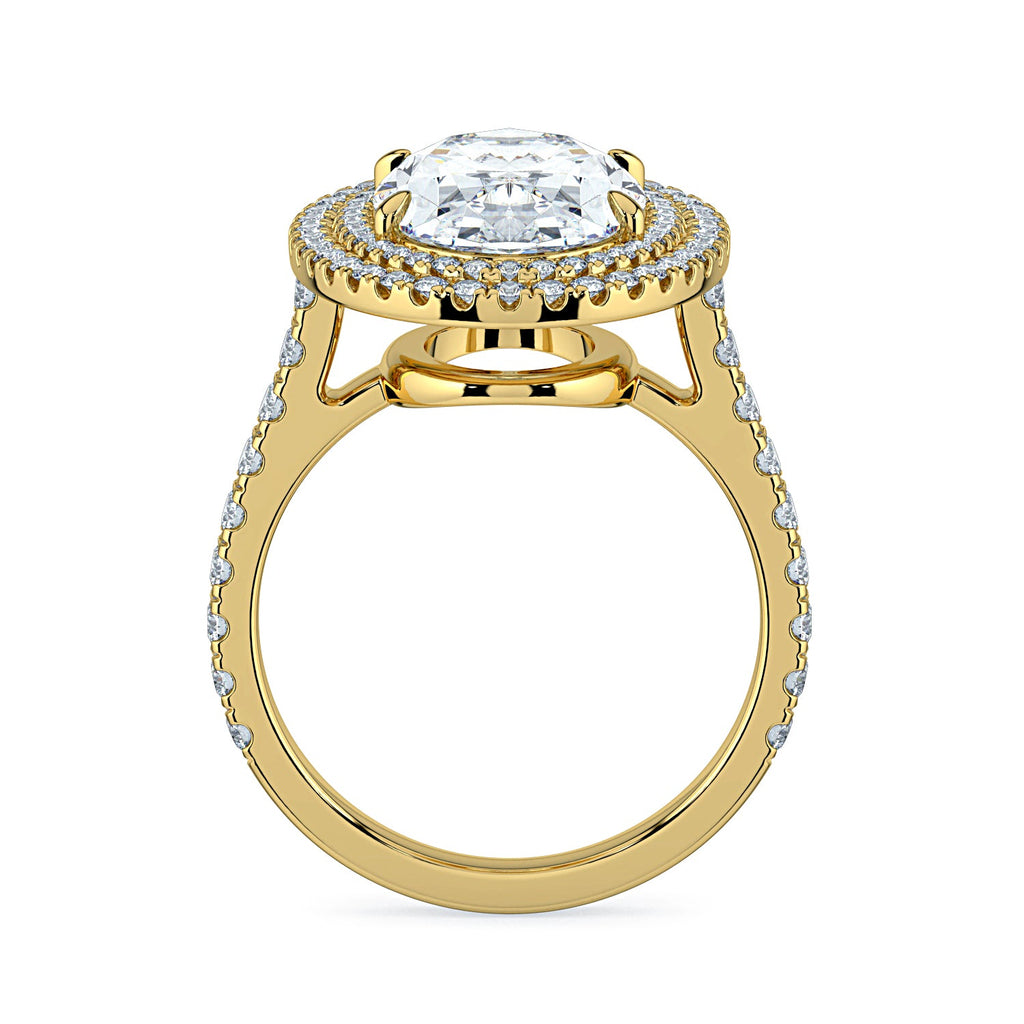 Oval Double Halo & Pavé Diamond Engagement Ring - Yellow