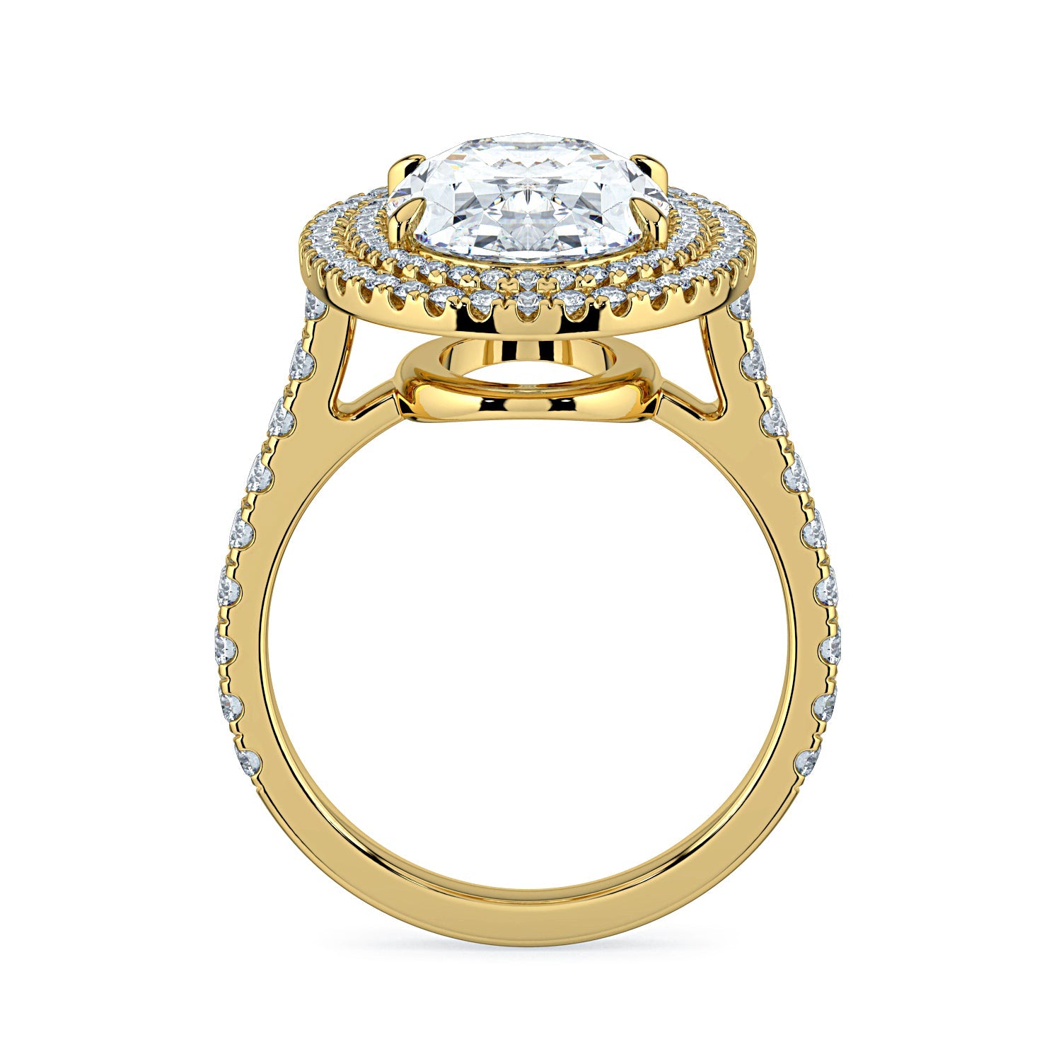 Oval Double Halo & Pavé Diamond Engagement Ring - Yellow