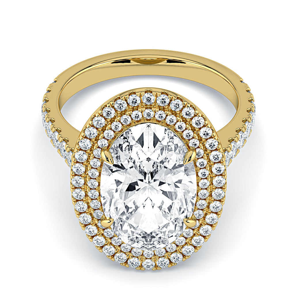 Oval Double Halo & Pavé Diamond Engagement Ring - Yellow