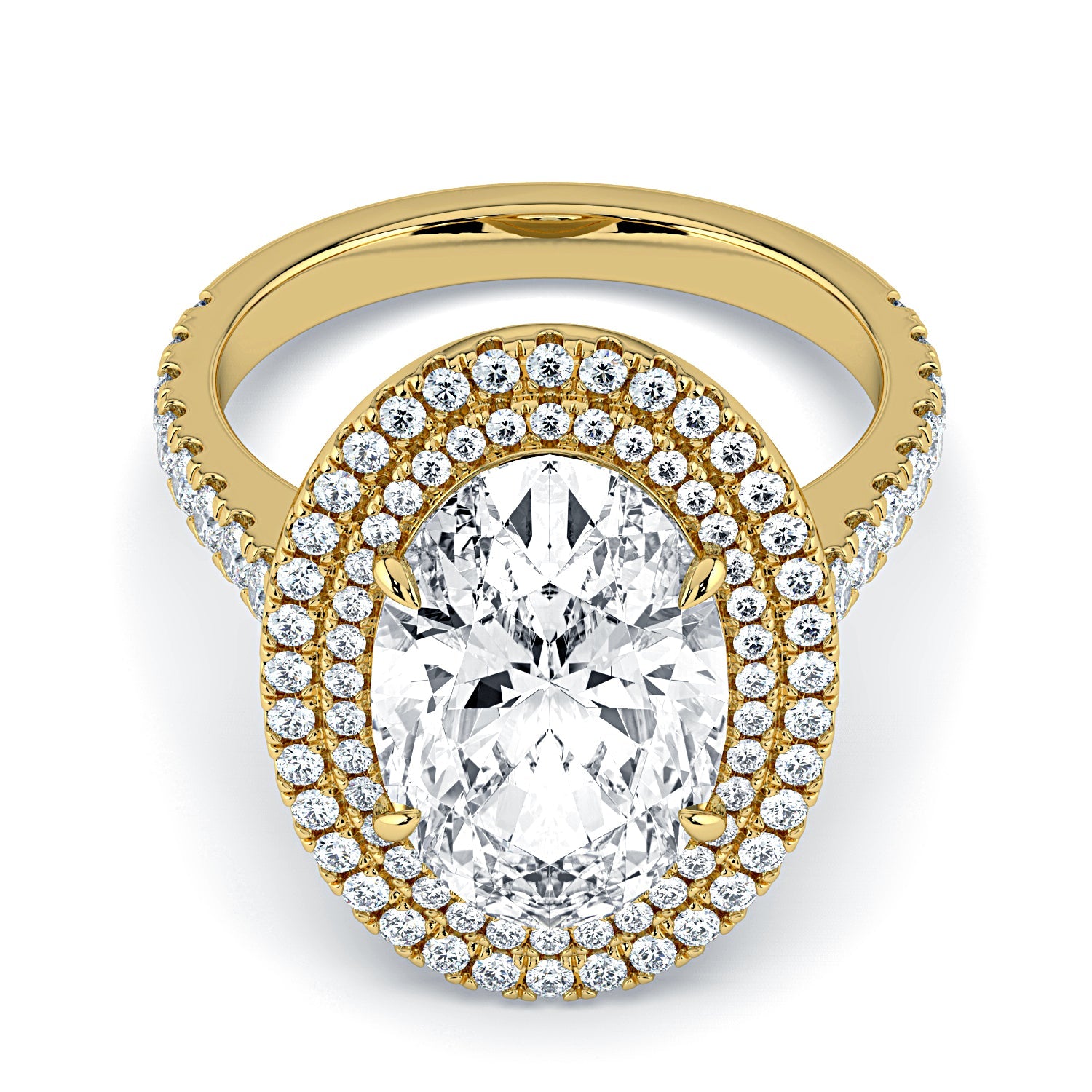 Oval Double Halo & Pavé Diamond Engagement Ring - Yellow