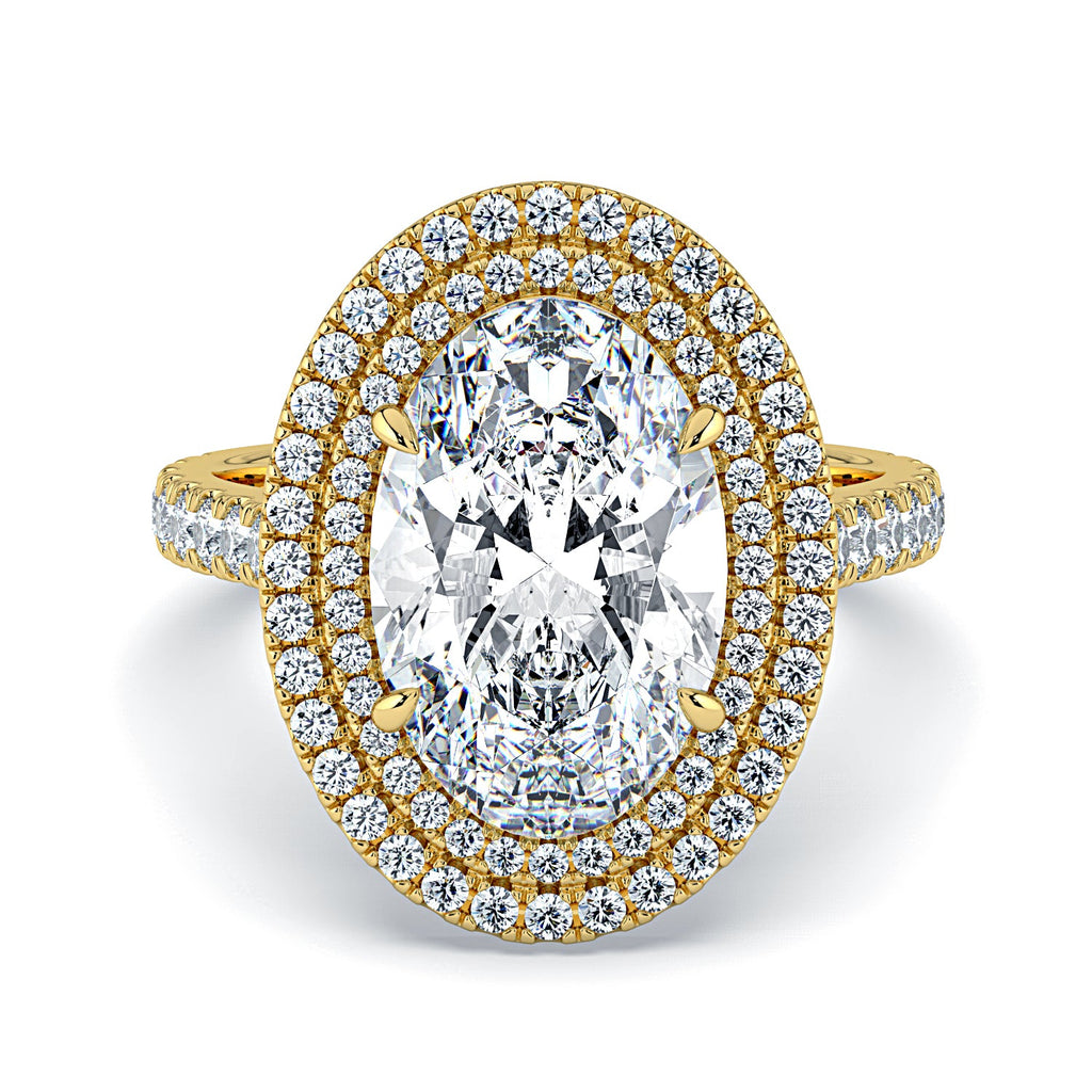 Oval Double Halo & Pavé Diamond Engagement Ring - Yellow