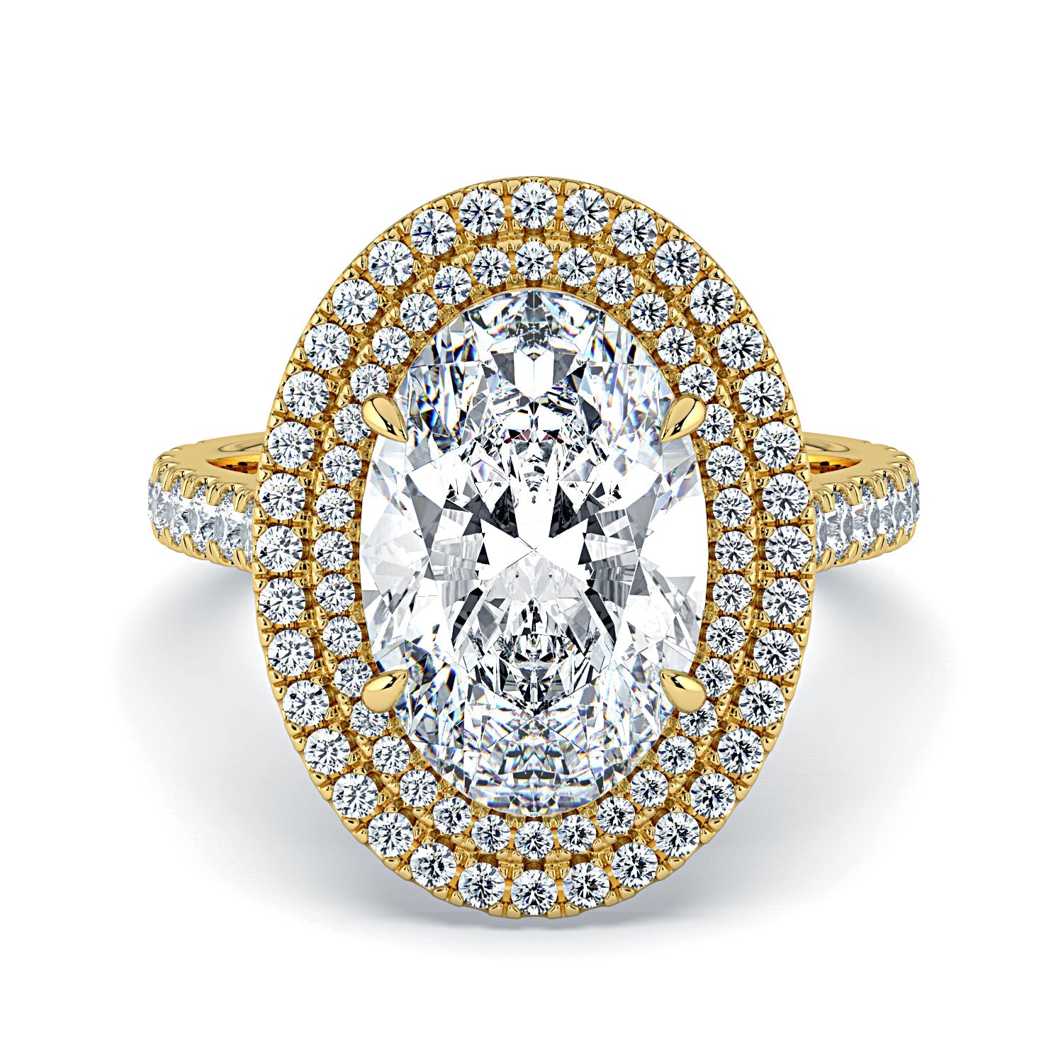 Oval Double Halo & Pavé Diamond Engagement Ring - Yellow