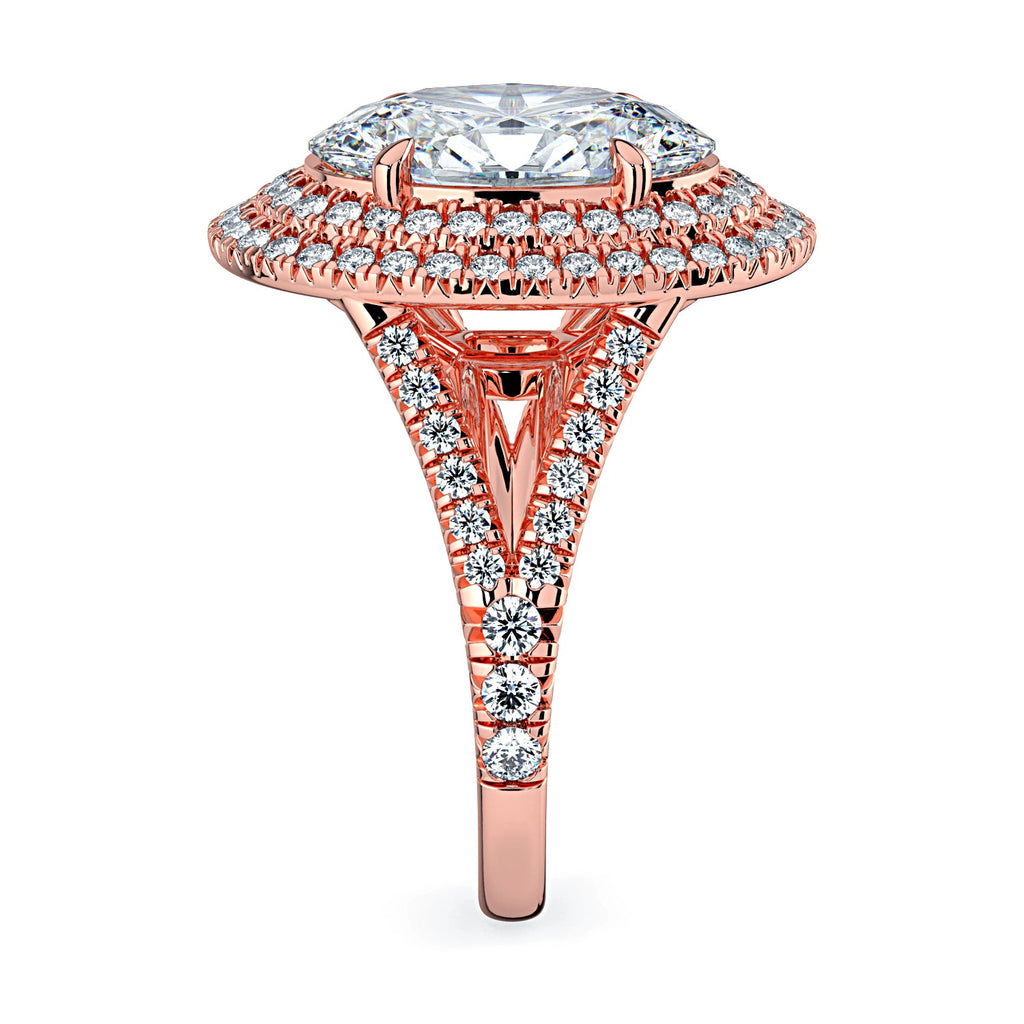 Oval Double Halo & Pavé Split Band Diamond Engagement Ring - Rose