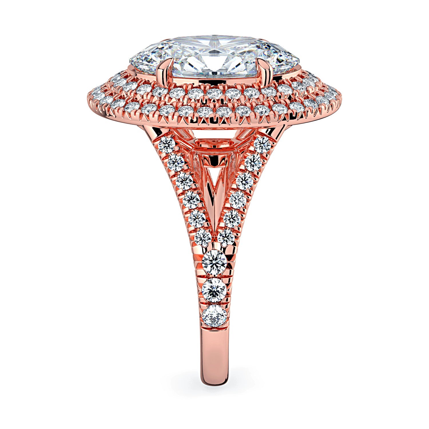 Oval Double Halo & Pavé Split Band Diamond Engagement Ring - Rose