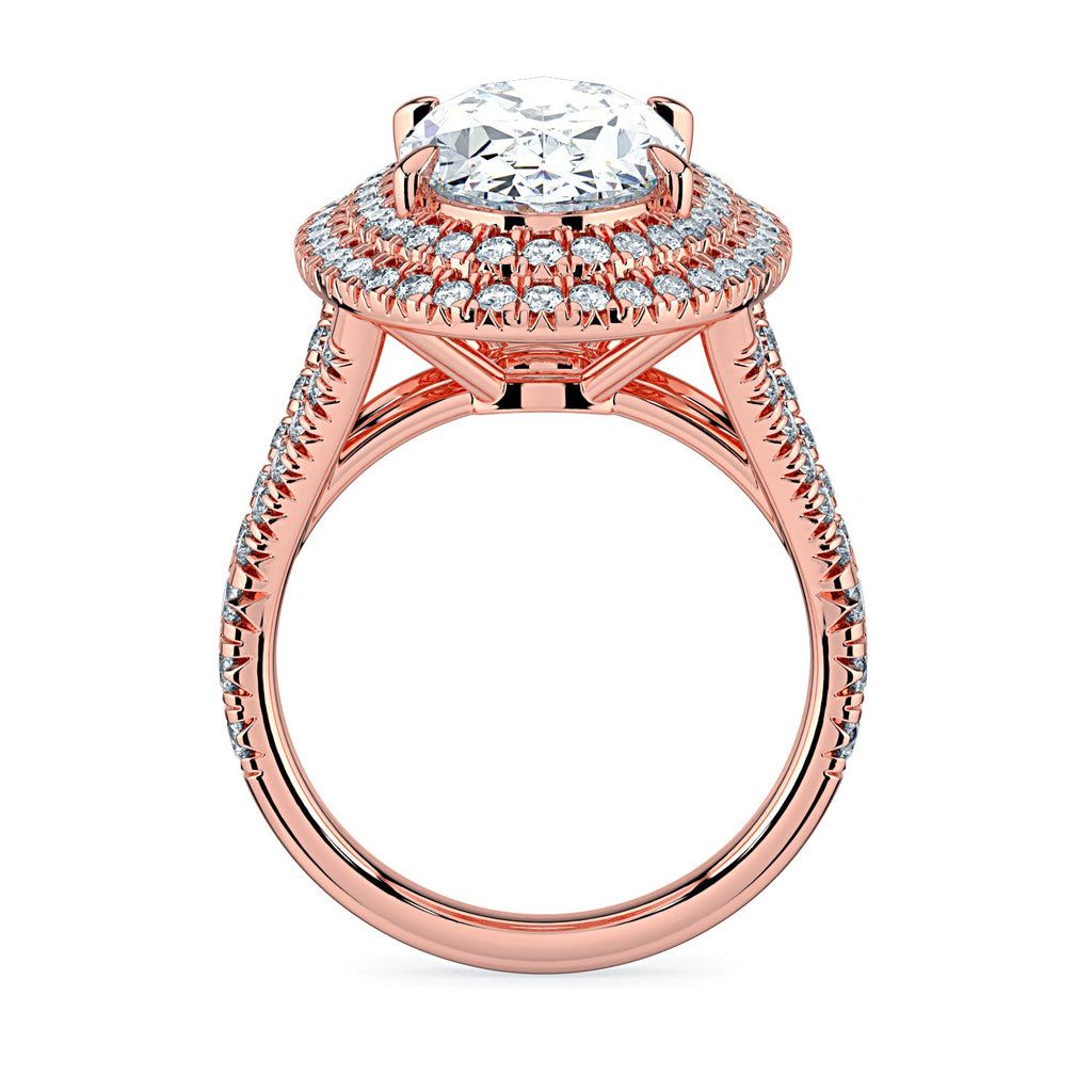 Oval Double Halo & Pavé Split Band Diamond Engagement Ring - Rose
