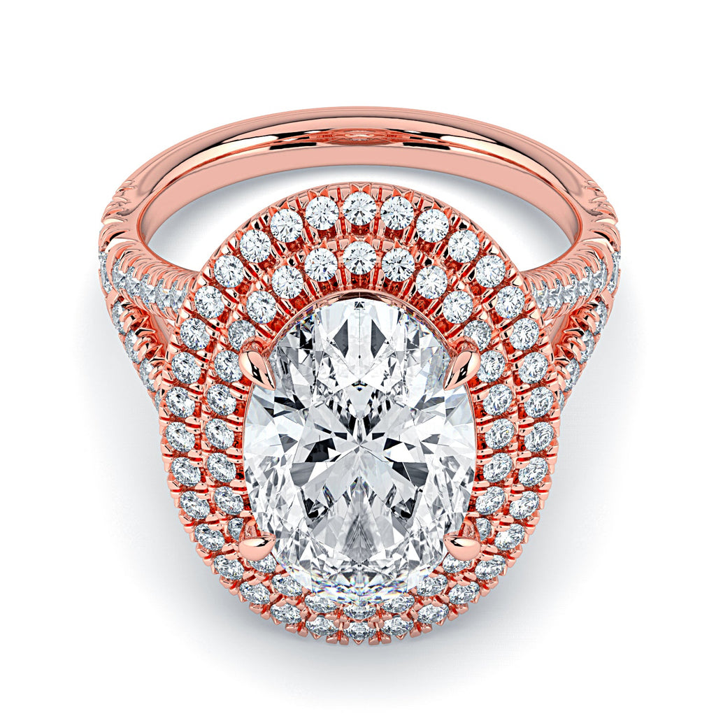 Oval Double Halo & Pavé Split Band Diamond Engagement Ring - Rose