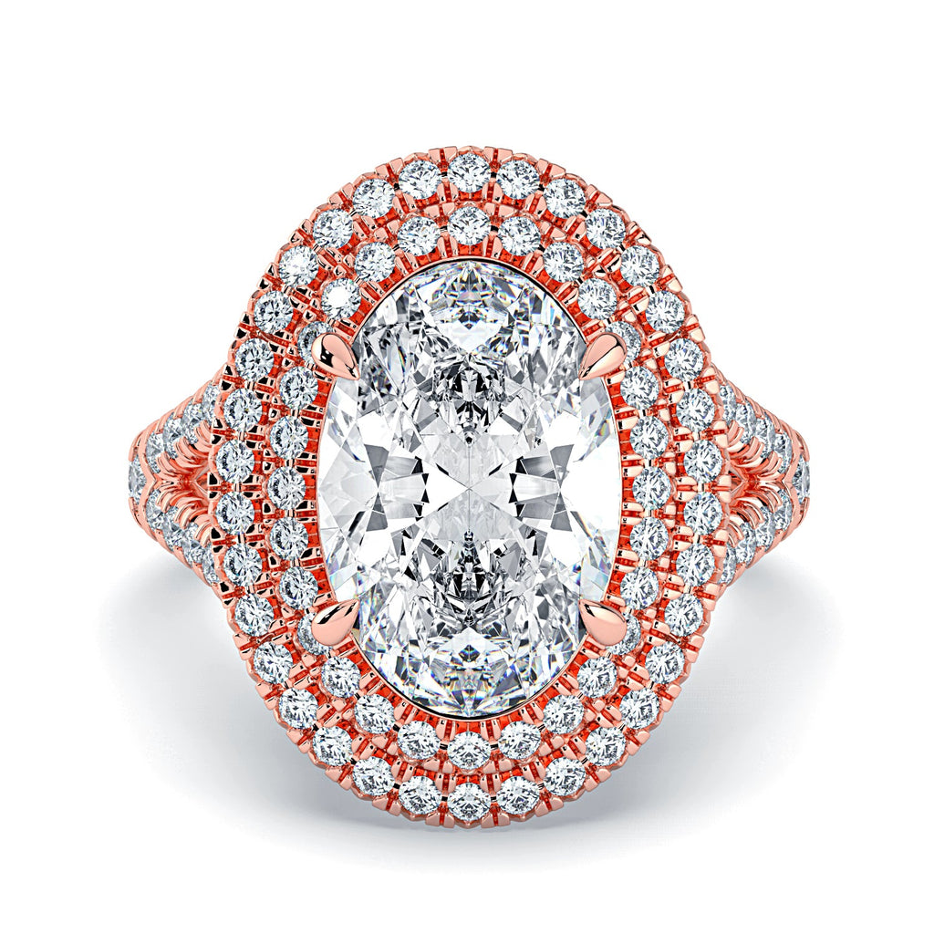 Oval Double Halo & Pavé Split Band Diamond Engagement Ring - Rose