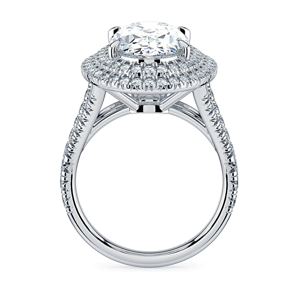 Oval Double Halo & Pavé Split Band Diamond Engagement Ring - White