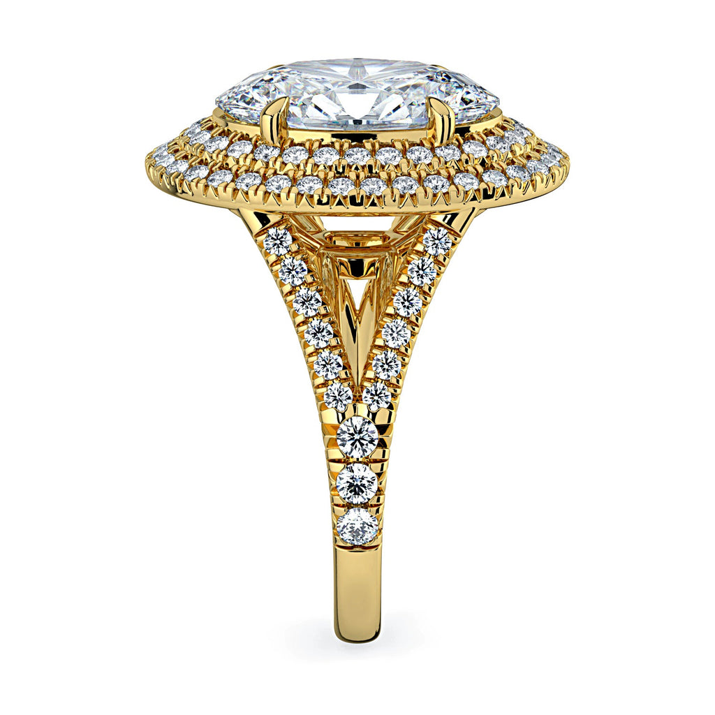 Oval Double Halo & Pavé Split Band Diamond Engagement Ring - Yellow