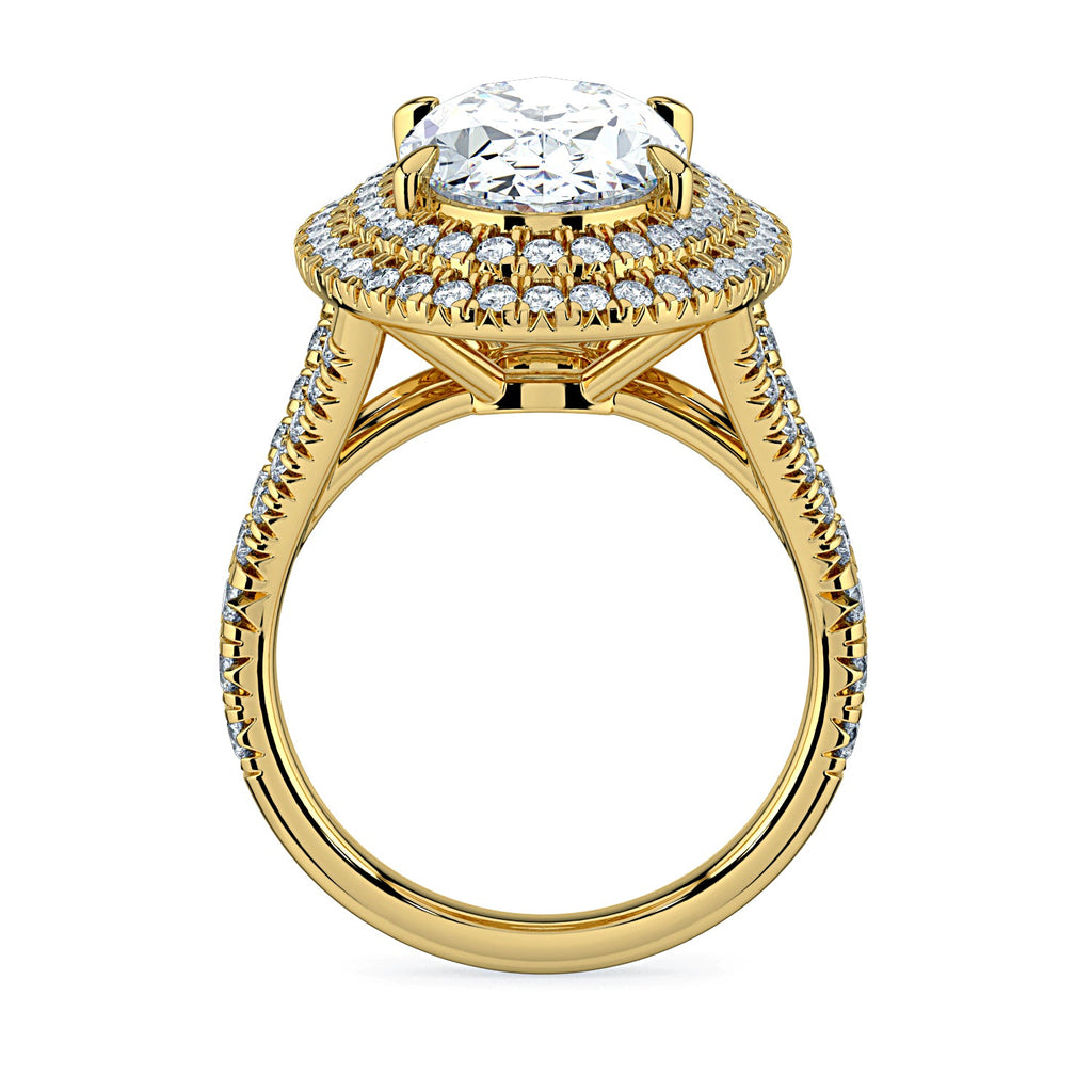 Oval Double Halo & Pavé Split Band Diamond Engagement Ring - Yellow
