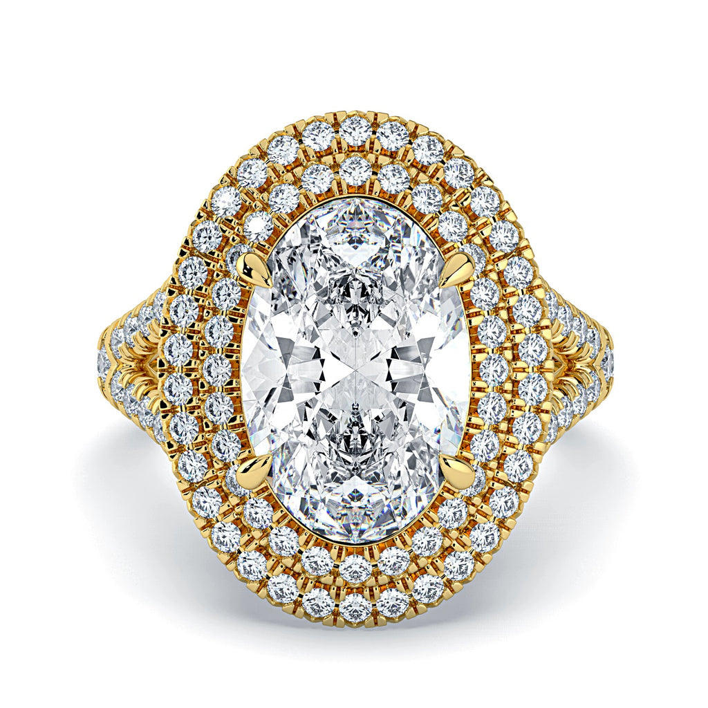 Oval Double Halo & Pavé Split Band Diamond Engagement Ring - Yellow