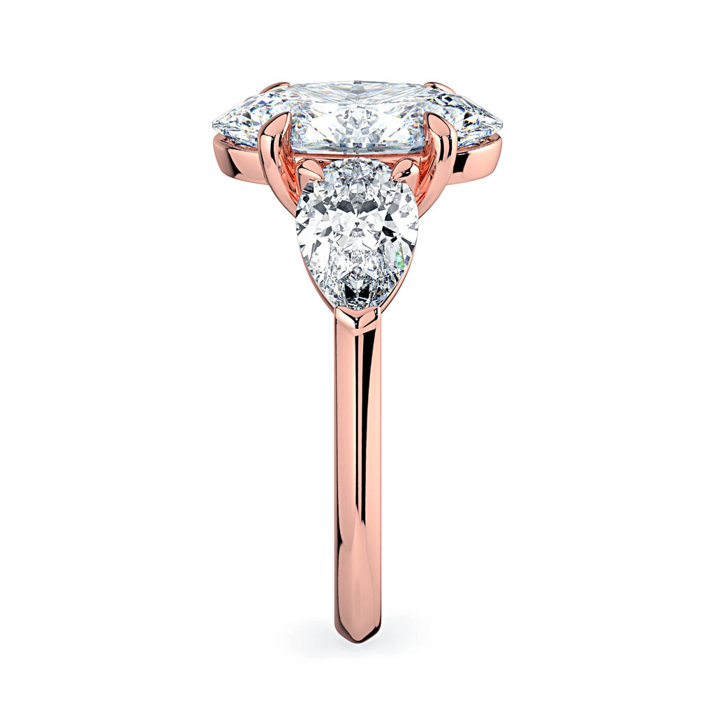 Oval & Pear 3-Stone Diamond Engagement Ring - Rose