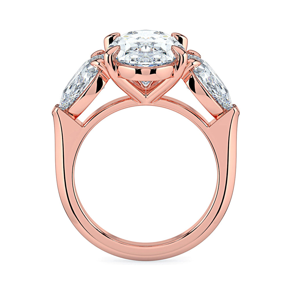 Oval & Pear 3-Stone Diamond Engagement Ring - Rose