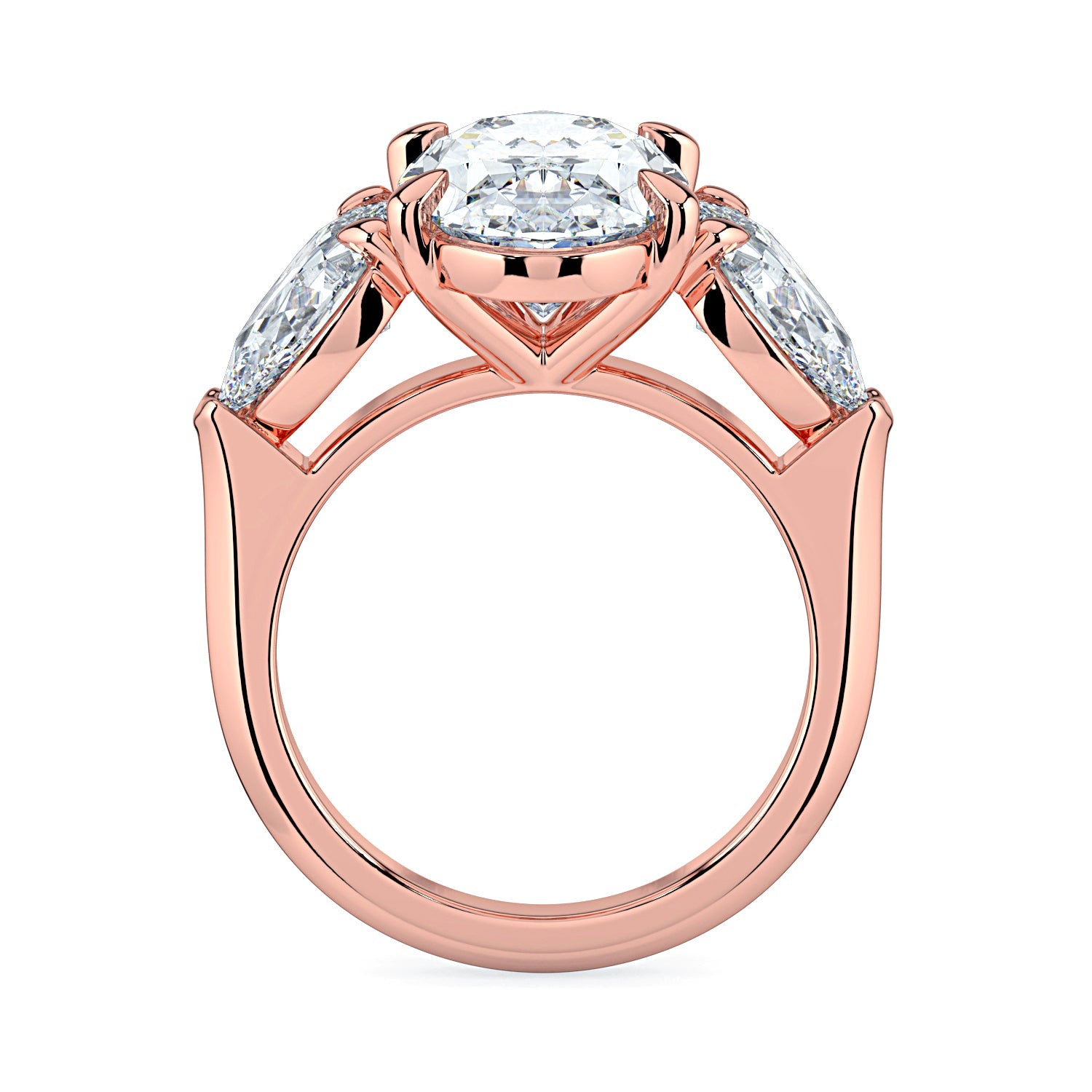 Oval & Pear 3-Stone Diamond Engagement Ring - Rose