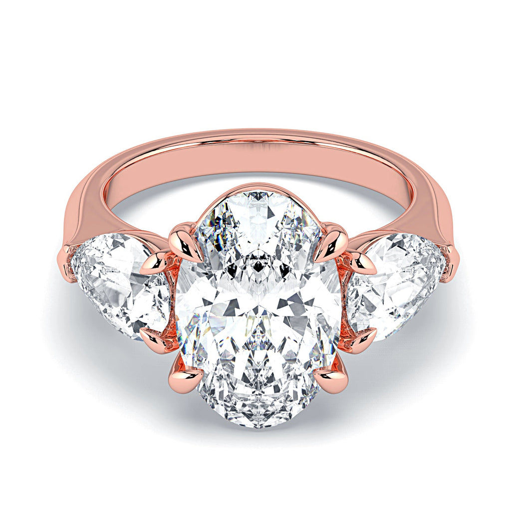 Oval & Pear 3-Stone Diamond Engagement Ring - Rose