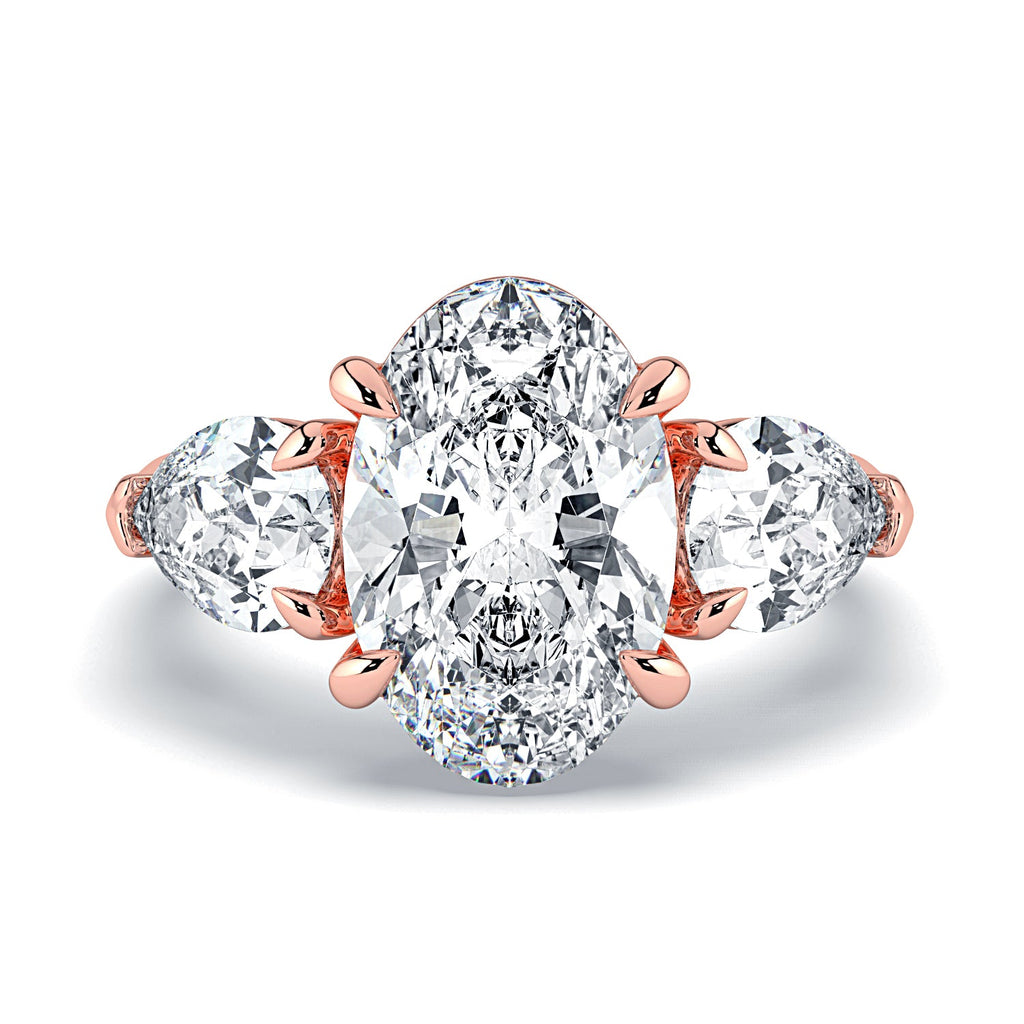 Oval & Pear 3-Stone Diamond Engagement Ring - Rose